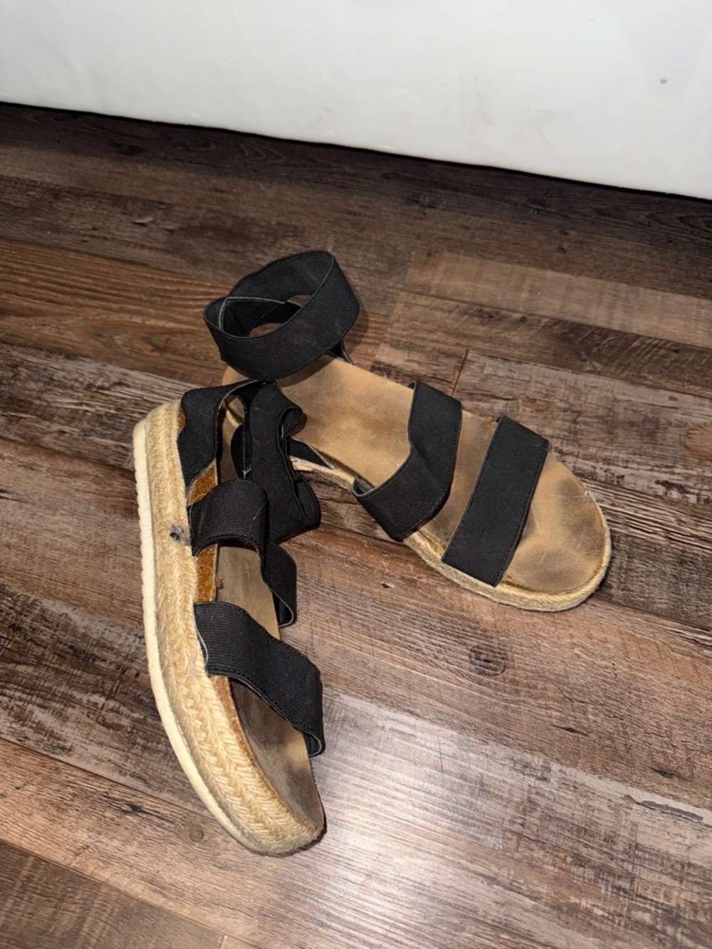 Women's Black Elastic Strap Espadrille Sandals